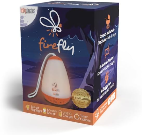 Baby Shusher Firefly Baby Soother for Crying Babies with Nightlight - White Noise Sound Machine, Baby Soother for Sleeping, Newborn Essentials for Crib, USB Rechargeable - 1 Count - Bloomnest