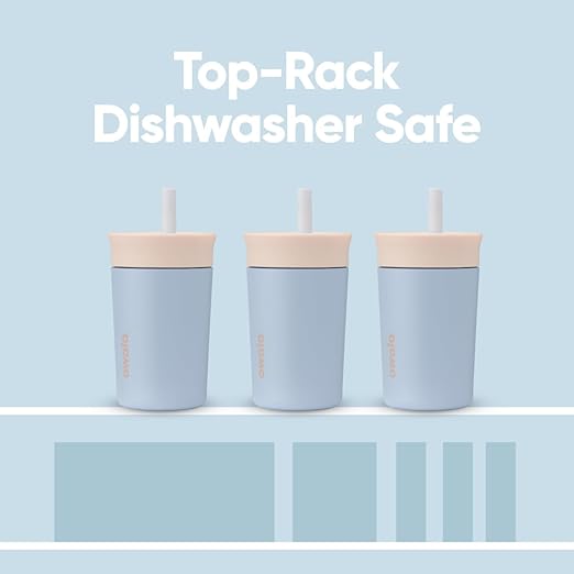 Owala Kids Insulation Stainless Steel Tumbler with Spill Resistant Flexible Straw, Easy to Clean, Kids Water Bottle, Great for Travel, Dishwasher Safe, 12 Oz, Tan and Blue (Seas the Day) - Bloomnest