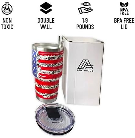 30oz Stainless Steel Tumbler - USA FlagTumbler with Lid and Straw, Double Walled Travel Mug Insulated for Hot & Cold Drinks, Vacuum Insulated Water Bottle for Home, Patriotic Gift
