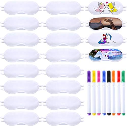 Syhood Sublimation White Eye Mask Blanks Sleepover Party Supplies Slumber Pajama Party Decorations with Fabric Marker Pens DIY White Sleep Mask - Bloomnest