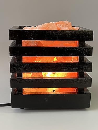 Himalayan Salt Lamp(Wooden Basket with Natural Chunks), Dimmable, Crystal Salt Lamp Classic Design, Extra Bulb, Unique Gift Idea (BlackBasket) - Bloomnest