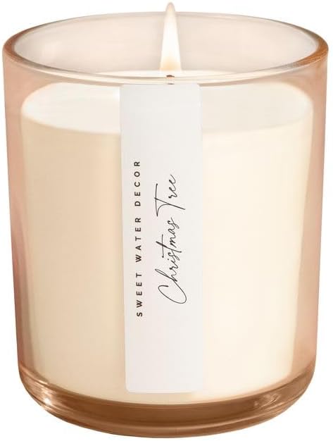 Sweet Water Decor Christmas Tree Candle - Spruce, Pine Needles and Evergreen Candles Scented Soy Candles for Home - Christmas Candle 12oz Sandstone Jar, 50+ Hour Burn Time, Made in The USA - Bloomnest