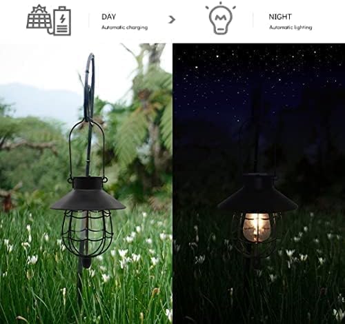 YAKii 6 Pack Solar Lantern Hanging Waterproof Outdoor Metal Solar Lamp with Warm White Light Decorate for Yard Garden Pathway Patio Porch (Black) - Bloomnest