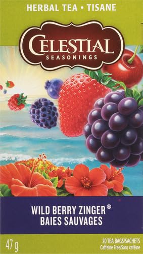 Celestial Seasonings Wild Berry Zinger Herbal Tea, Caffeine Free, 20 Tea Bags Box (Pack of 3) - Bloomnest