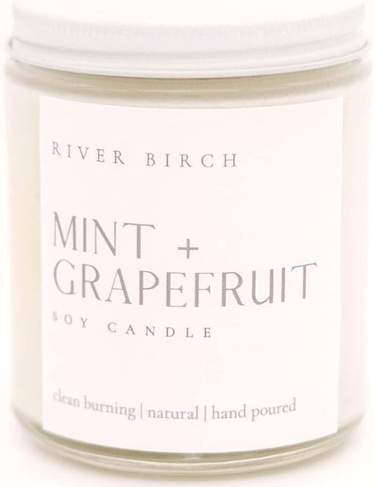 River Birch Candles Mint + Grapefruit Scented Candle | Premium, All-Natural, Non-Toxic, Soy Candles | 8.5oz 40 Hr Burn Time | Cozy Relaxing Gifts for Home - Bloomnest