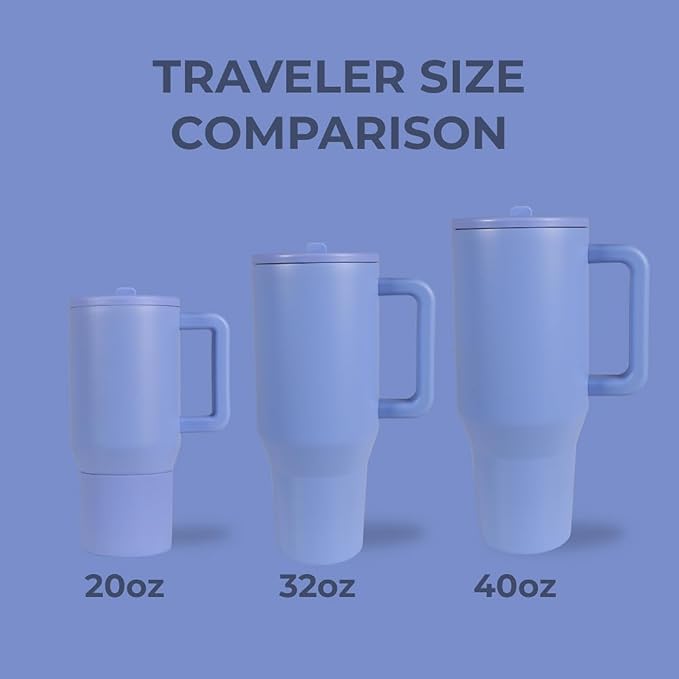 HydroJug Traveler - 40 oz Water Bottle with Handle & Flip Straw - Fits in Cup Holder, Leak Resistant Tumbler-Reusable Insulated Stainless Steel & Rubber Base - Gifts for Women & Men, Peri - Bloomnest