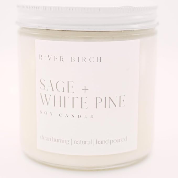 River Birch Candles Sage + White Pine Scented Candle | Premium, All-Natural, Non-Toxic, Soy Candles | 16oz 90 Hr Burn Time | Cozy Relaxing Gifts for Home - Bloomnest