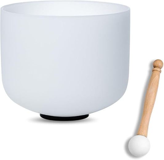7inch White G Note Throat Chakra Quartz Crystal Singing Bowl with Rubber Mallet for Meditation Healing Yoga Sound Bath - Bloomnest