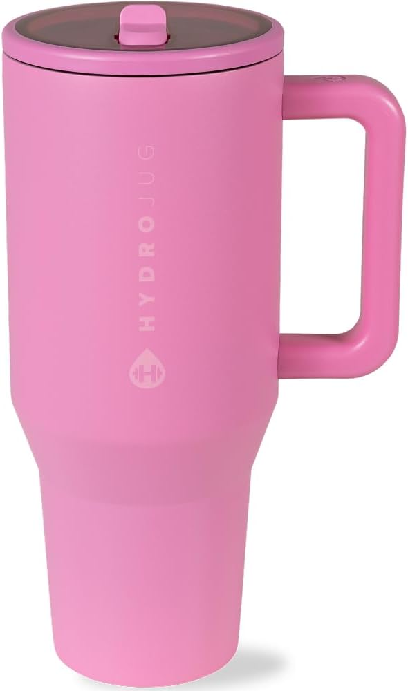 HydroJug Traveler - 40 oz Water Bottle with Handle & Flip Straw - Fits in Cup Holder, Leak Resistant Tumbler-Reusable Insulated Stainless Steel & Rubber Base - Gifts for Women & Men, Taffy - Bloomnest