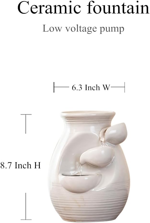 Ceramic Tabletop Desktop Fountain Water Feature Waterfall Home Indoor Decoration (White) - Bloomnest