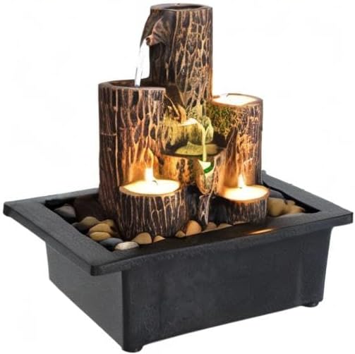 Small Indoor Relaxation Tabletop Fountain, Zen Meditation Waterfall Feature with Color LED Light & Natural Rocks, 4 Level Desk Waterfall for Home Office Bedroom Living Room Decoration (Style 4) - Bloomnest