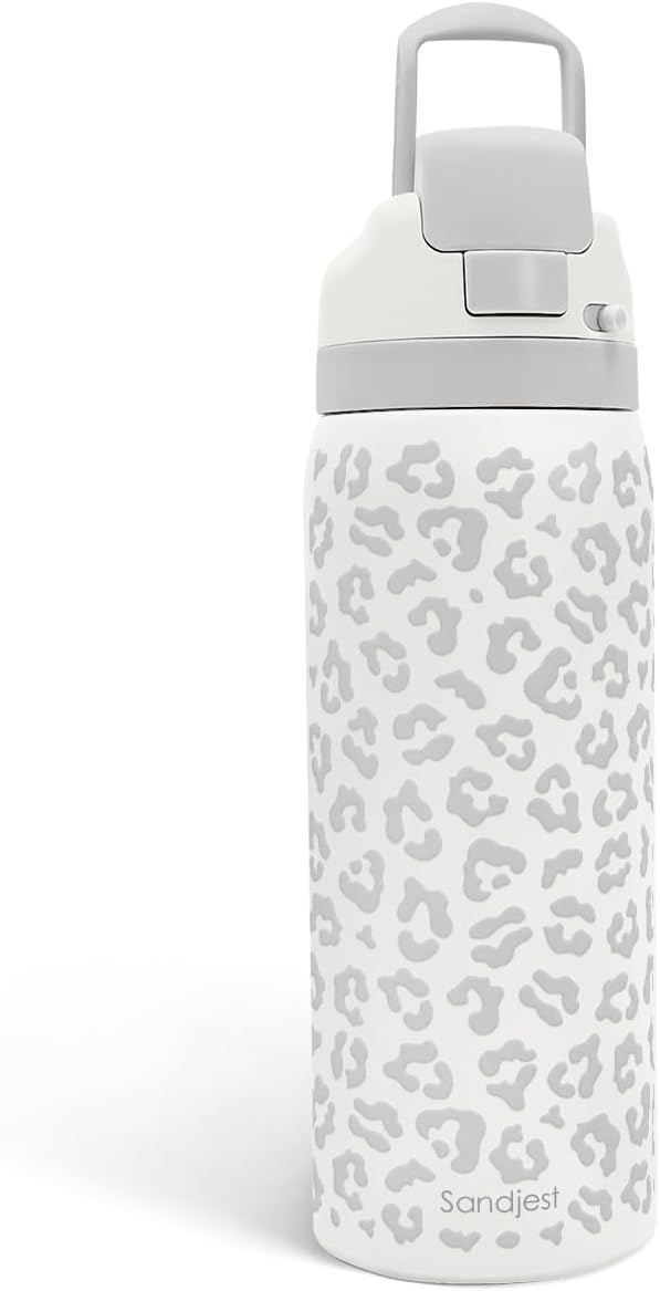 Leopard Print Insulated Stainless Steel Water Bottle with Straw for Sports and Travel, 32oz, Gifts for Women Girls Friends Teens Birthday Christmas (Grey) - Bloomnest