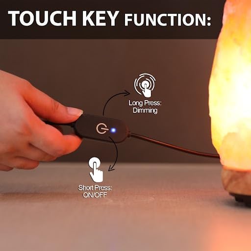 WBM Salt Lamp - USB Himalayan Salt Lamp with Touch Dimmer Control, Natural Pink Crystal, 5-7 lbs, Wooden Base, LED Bulb, Room Decor, Home Decor, Relaxation, Ambiance, Gift - Bloomnest