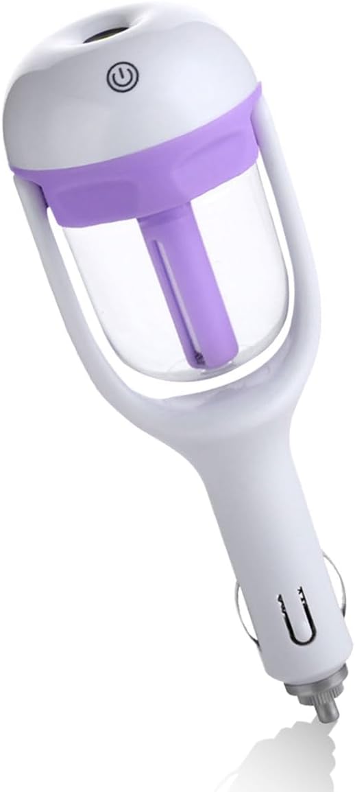 Car Humidifier, Portable Mini Aromatherapy Essential Oil Diffuser, 180-Degree Rotation Cool Mist Humidifier, Vehicle Air Freshener Diffuser with 12V Charging Port for Home Office (Purple) - Bloomnest