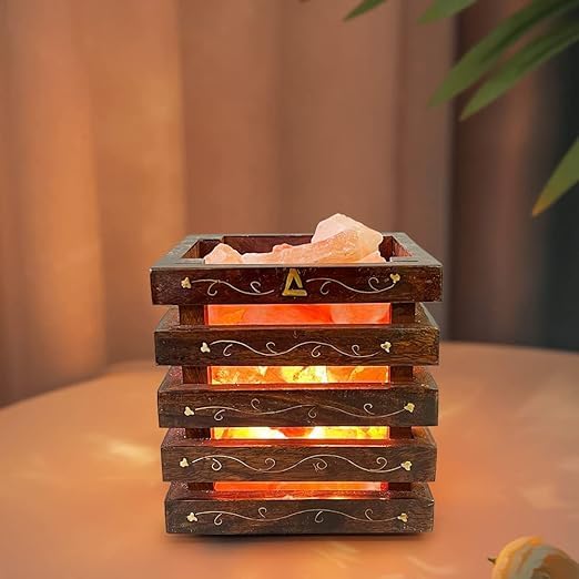 Wooden Basket Himalayan Pink Salt Lamp, Dimmable, Classic Design, Extra Pair of Bulb, Unique Gift idea - Bloomnest