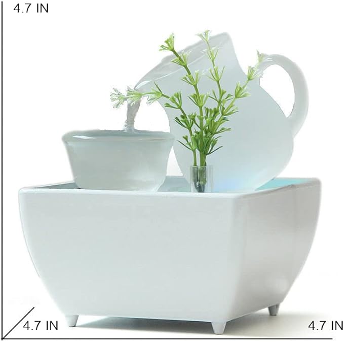 Tabletop Fountain, Indoor Desktop Waterfall, White Ceramic Decoration, Relaxing Soothing Water Flow, with 4 Color LED Lights, Suitable for Office Bedroom Decor,Quiet Dound of Water - Bloomnest