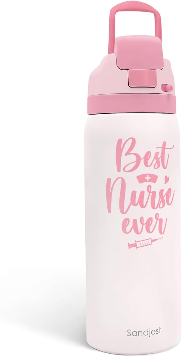 Nurse Insulated Stainless Steel Water Bottle with Straw for Sports and Travel, Best Nurse Ever, 32oz, Gifts for Women Graduation Nurse Week Appreciation Birthday Christmas - Bloomnest