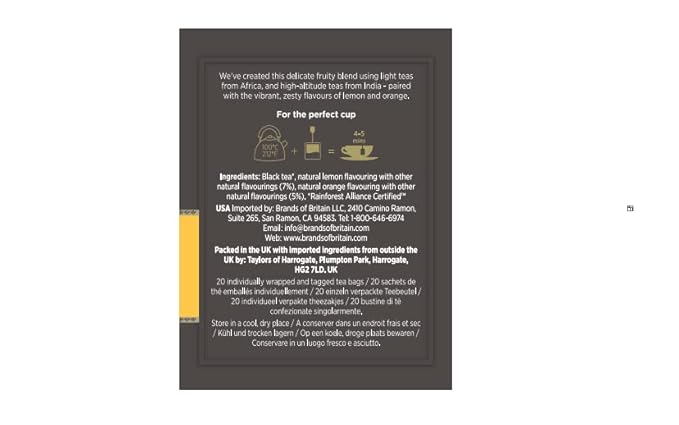 Taylors of Harrogate Lemon & Orange Black Teabags, 20 Teabags (Pack of 2) - Bloomnest