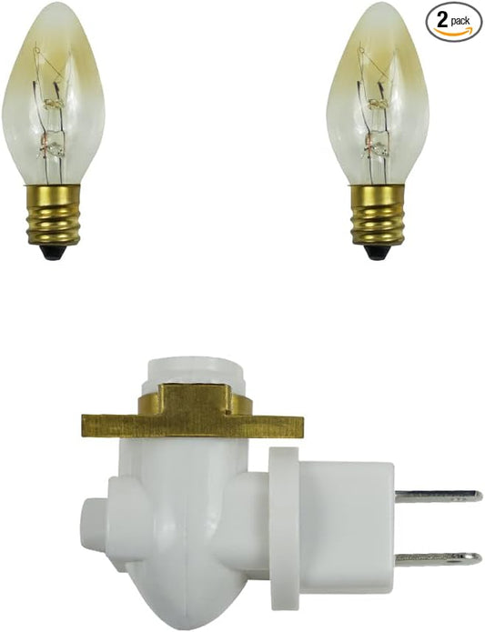 BOXCASA Night Lamp Base,360° Plug in Night Light Module Includes 2 Bulb,Warm Yellow,Great for Making Your Own DIY Decorative Night Lights,Stained Glass (Metal Clip,2 Pin Plug, White) - Bloomnest