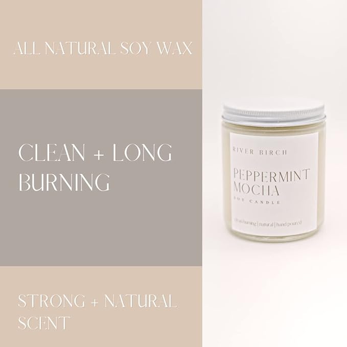 River Birch Candles Peppermint Mocha Scented Candle | Premium, All-Natural, Non-Toxic, Soy Candles | 8.5oz 40 Hr Burn Time | Cozy Relaxing Gifts for Home - Bloomnest