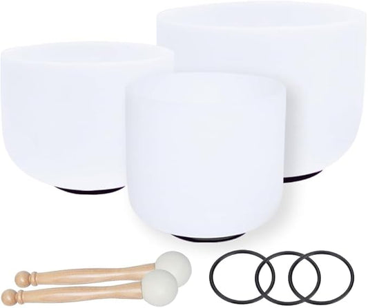 ENERGYSOUND D Note Sacral Chakra Frosted Quartz Crystal Singing Bowl 11 inch mallet and o-ring included - Bloomnest