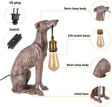 Vintage Resin Carved Dog Table Lamp, Dog Desk Lamp Floor Lamp for Kids Room Bedroom Bedside, Fun Unique Animal Lamp for Home Dining Living Room Bar Cafe Decor, Can Be Self-configured 30-60W E26 Bulb - Bloomnest