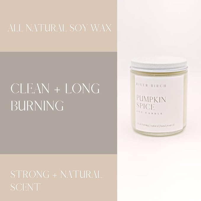 River Birch Candles Pumpkin Spice Scented Candle | Premium, All-Natural, Non-Toxic, Soy Candles | 8.5oz 40 Hr Burn Time | Cozy Relaxing Gifts for Home - Bloomnest