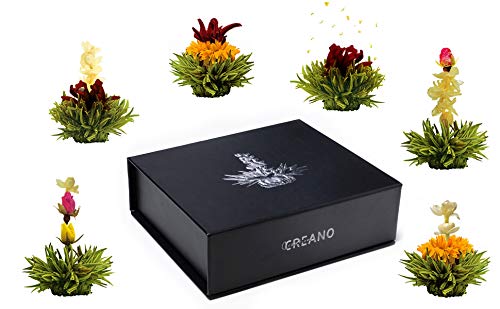 Creano Tea Flowers Mix 6pcs Set Blooming Tea Green Tea in Elegant Magnetic Box with Silver Embossing - Bloomnest