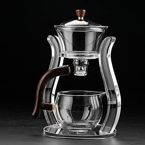 RORA Glass Teapot Set Semi Automatic Drip Rotating with Infuser Lazy Kungfu Tea pot Set (Crystal) - Bloomnest
