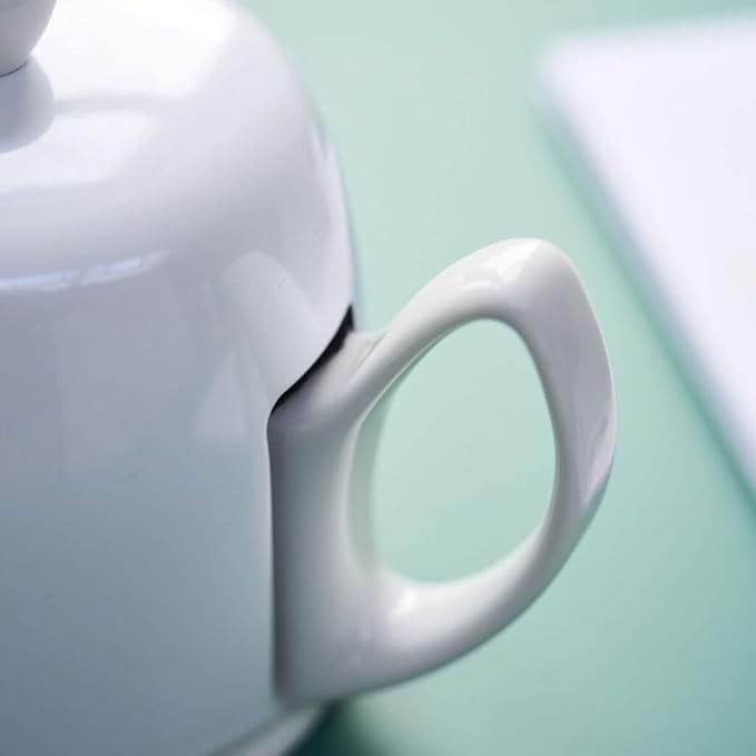 Degrenne Salam Luxury French Tea Pot - Porcelain Teapot with Stainless Steel Cover, Ceramic Tea Kettle for Loose Tea, Removable Infuser, 4 Cup Capacity, 24oz - Monochrome White - Bloomnest