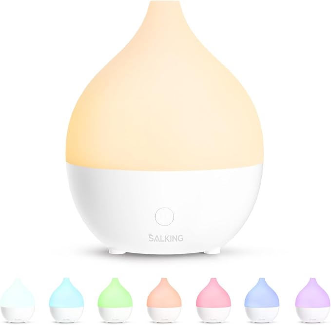 SALKING Essential Oil Diffuser, 100ml Small Aromatherapy Diffuser for Essential Oils, Auto Shut-Off Ultrasonic Diffusers, Cool Mist Humidifier with Warm White Lights, for Office Home (White) - Bloomnest