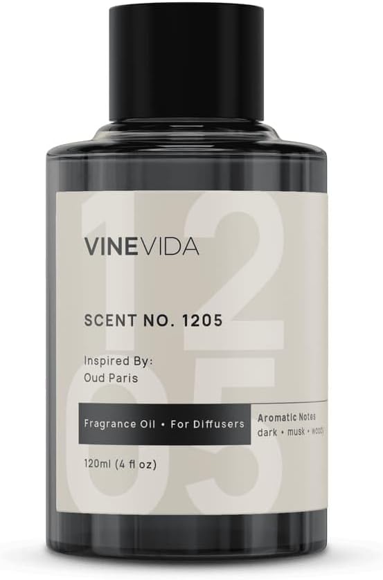 VINEVIDA [4 Fl Oz] Scent NO. 1205 Fragrance Oil for Cold Air Diffusers, Aromatic Notes of Dark Musk Oud Wood, Essential Oils for Diffuser Oil Refill & Air Freshener Room Spray - Bloomnest