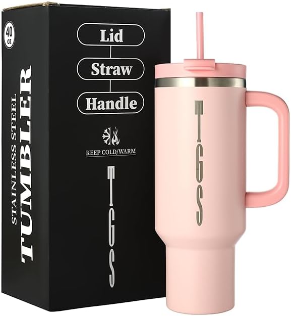 Stainless Steel Insulated Tumbler with Handle Lid and Straw, 40oz Keeps Drinks Cold for 12 Hours or hot for 8 Hours, Vacuum Insulated Water/Coffee/Tea Bottle for Home/Office/Car/Travel-Gift - Bloomnest