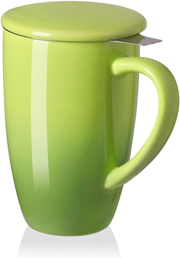 Sweejar Porcelain Tea Mug with Infuser and Lid,Teaware with Filter, Loose Leaf Tea Cup Steeper Maker, 16 Fl Oz for Tea/Coffee/Milk/Women/Office/Home/Gift (Gradient Green) - Bloomnest