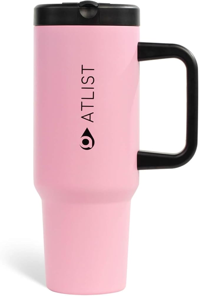 100% Leakproof 40 oz Tumbler with Handle & 4-in-1 SipSwig Lid, Built-In Flip Straw & External Stainless Steel Straw, Insulated Stainless Steel Cup, BPA-Free, Pink & Black - Bloomnest