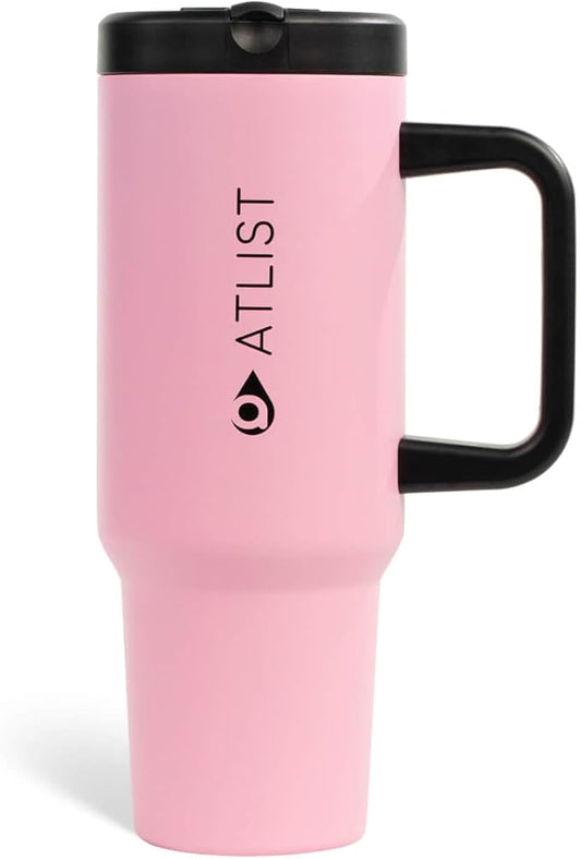 100% Leakproof 40 oz Tumbler with Handle & 4-in-1 SipSwig Lid, Built-In Flip Straw & External Stainless Steel Straw, Insulated Stainless Steel Cup, BPA-Free, Pink & Black - Bloomnest
