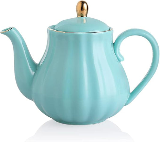 Sweejar Royal Teapot, Ceramic Tea Pot with Removable Stainless Steel Infuser, Blooming & Loose Leaf Teapot - 40 Ounce (Turquoise) - Bloomnest