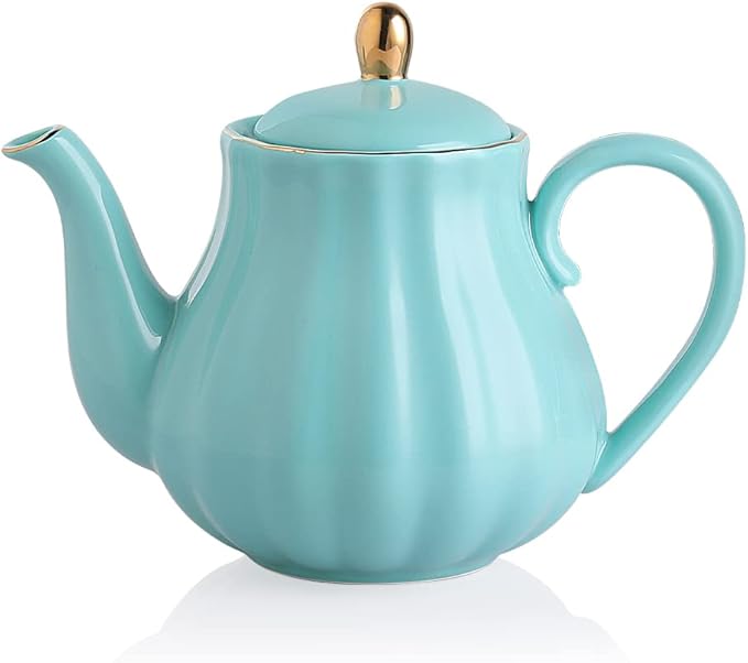 Sweejar Royal Teapot, Ceramic Tea Pot with Removable Stainless Steel Infuser, Blooming & Loose Leaf Teapot - 28 Ounce(Turquoise) - Bloomnest