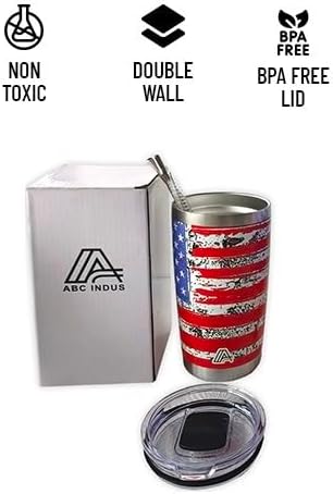 20oz Stainless Steel Tumbler - USA FlagTumbler with Lid and Straw, Double Walled Travel Mug Insulated for Hot & Cold Drinks, Vacuum Insulated Water Bottle for Home, Patriotic GIft - Bloomnest