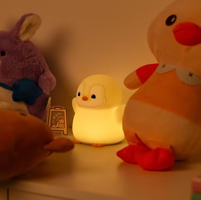 ATSUI Happy Penguin Night Light, LED Squishy Novelty Animal Lamp, Food Grade Silicone, 2 Level Dimmable, Nursery Nightlight for Desk Decor, Funny Gifts Stuff for Boys Girls Baby, White Elephant Gifts - Bloomnest