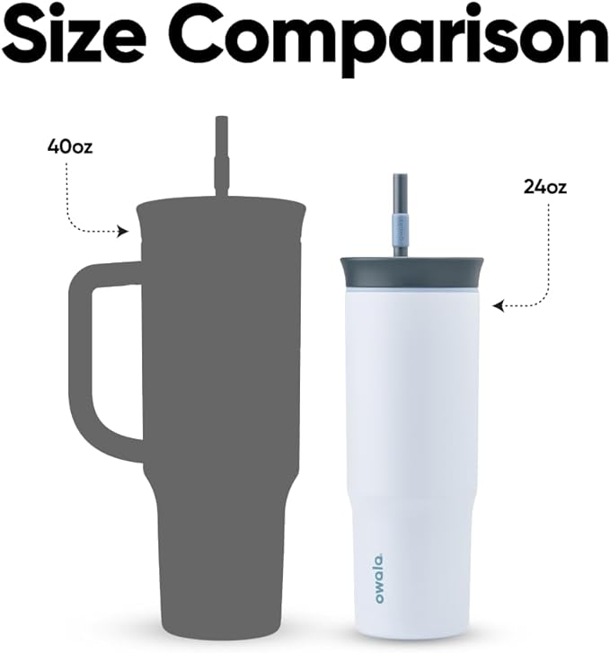 Owala Stainless Steel Triple Layer Insulated Travel Tumbler with Spill Resistant Lid and Straw, BPA Free, 24 oz, Grey/Blue (The Great Blue) - Bloomnest