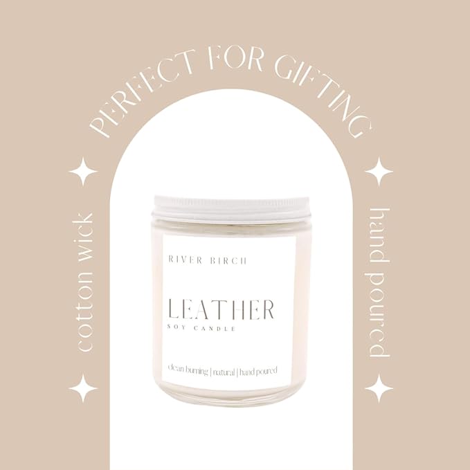 River Birch Candles Leather Scented Candle | Premium, All-Natural, Non-Toxic, Soy Candles | 8.5oz 40 Hr Burn Time | Cozy Relaxing Gifts for Home - Bloomnest