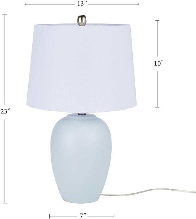 Nourison Home 23" Coastal Blue Ceramic Pot Table Lamp for Bedroom, Living Room, Dining Entryway, with White Shade - Bloomnest