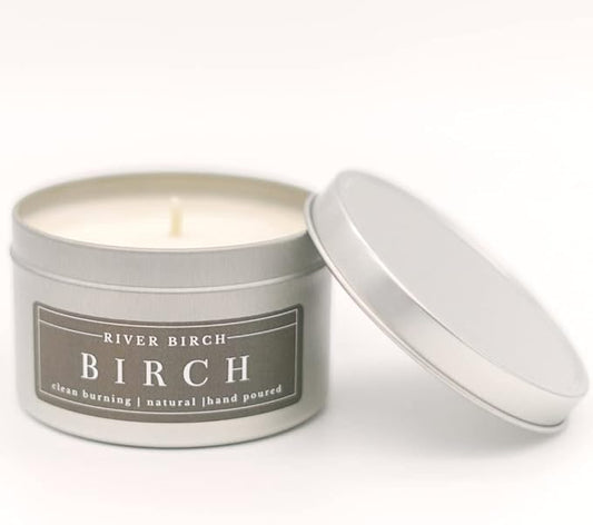 River Birch Candles Birch Scented Candle | Premium, All-Natural, Non-Toxic, Soy Candles | 8 oz. Silver Tin Travel Candle | Cozy Relaxing Gifts for Home - Bloomnest