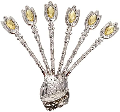 Alisveristime Handmade Turkish Tea Glass Set - Traditional Turkish Motifs, Set of 6 with Lids and Bonus Tea Spoons (Silver)