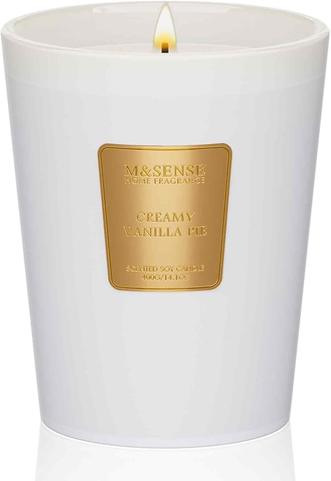 M&SENSE Creamy Vanilla Pie Scented Natural Soy Wax Candle, 14.1oz 60 Hours Long Lasting Slow Burning, Aromatherapy Candle for Stress Relief, Fall Winter Festival Gifts for Home Decor - Bloomnest
