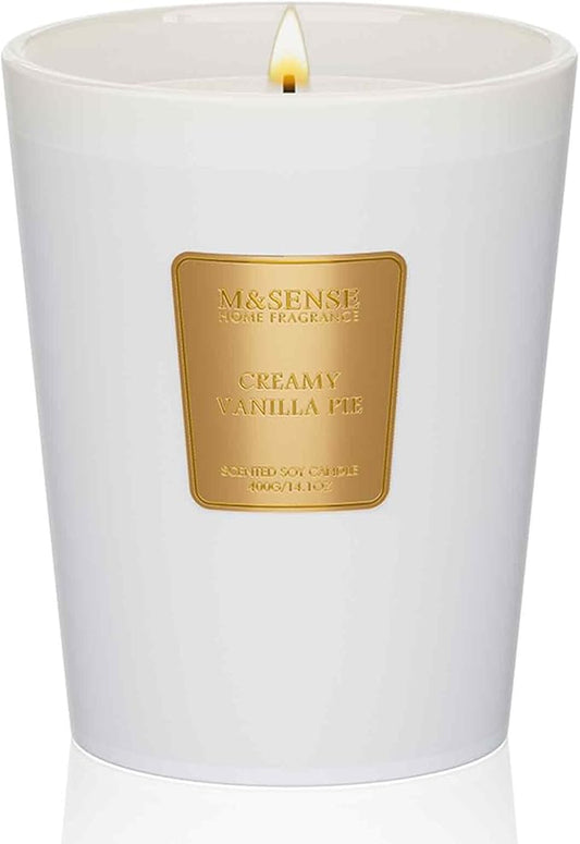 M&SENSE Creamy Vanilla Pie Scented Natural Soy Wax Candle, 14.1oz 60 Hours Long Lasting Slow Burning, Aromatherapy Candle for Stress Relief, Fall Winter Festival Gifts for Home Decor - Bloomnest