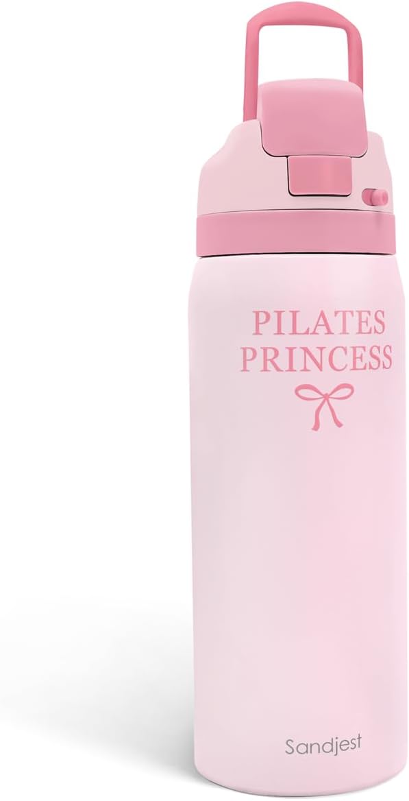Pilates Insulated Stainless Steel Water Bottle with Straw for Sports and Travel, Pilates Princess, 32oz, Gifts for Women Workout Pilates Lover Birthday Christmas - Bloomnest