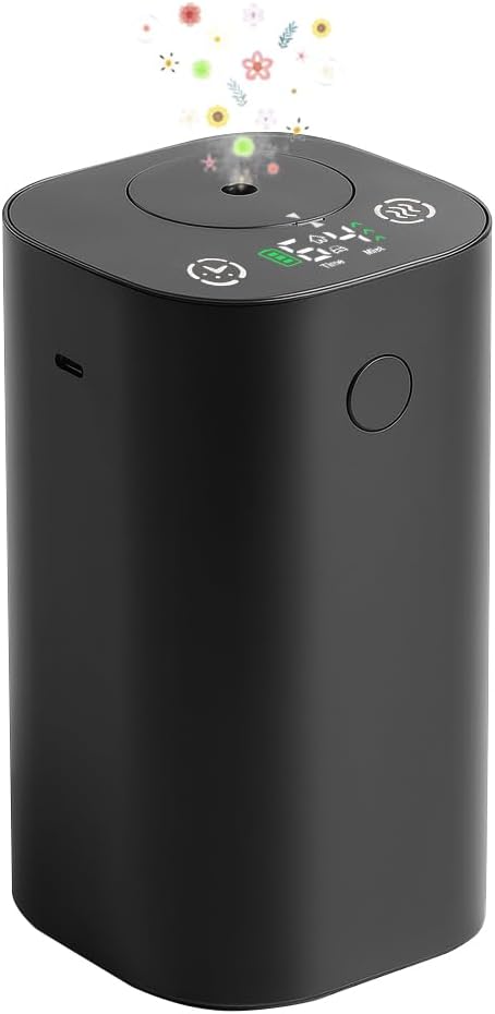 Waterless Diffuser for Essential Oil Rechargeable Scent Diffuser Machine, 0.7 Fl.Oz. 20mL Capacity, 4 Countdown Timers & 4 Mist Levels for Home, Room, Car, Office, Christmas Decorations Indoor, Black - Bloomnest