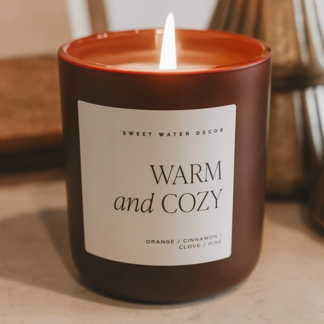 Sweet Water Decor Warm and Cozy Candle, Pine Cinnamon & Fir Scented Winter Candles for Home, Large 15oz Black Jar, 70+ Hour Burn Time, Non-Toxic Soy Blend Wax, Stocking Stuffer, Made in The USA - Bloomnest